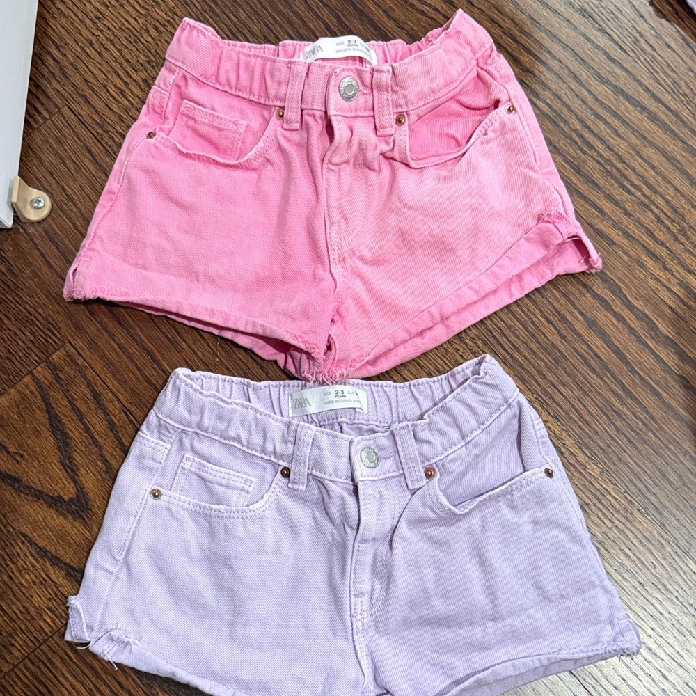 Zara Kids Pink & Lavender Denim Shorts Duo